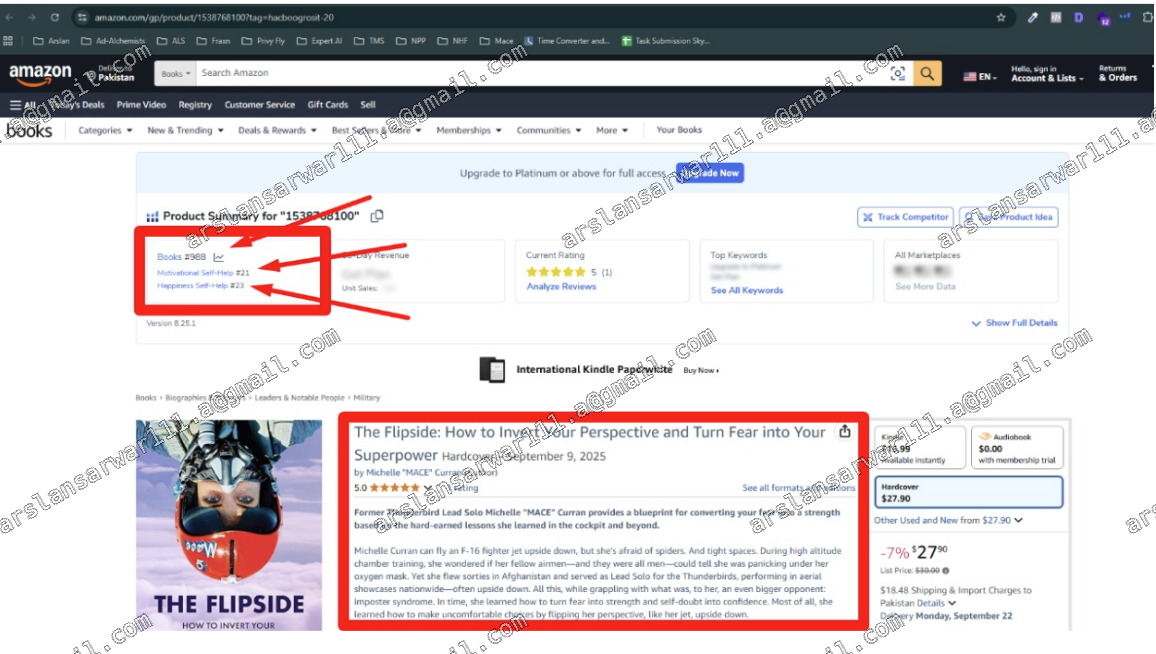 Amazon product summary showing The Flipside ranking gains